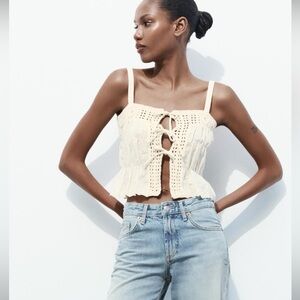 ZARA MIXED KNIT TOP WITH TIES